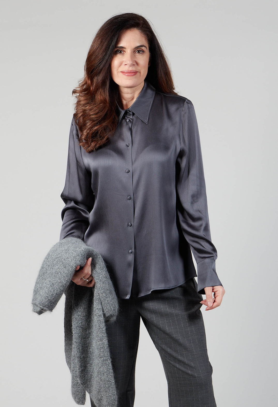 Romantic Long Sleeved Shirt in Metallic Grey