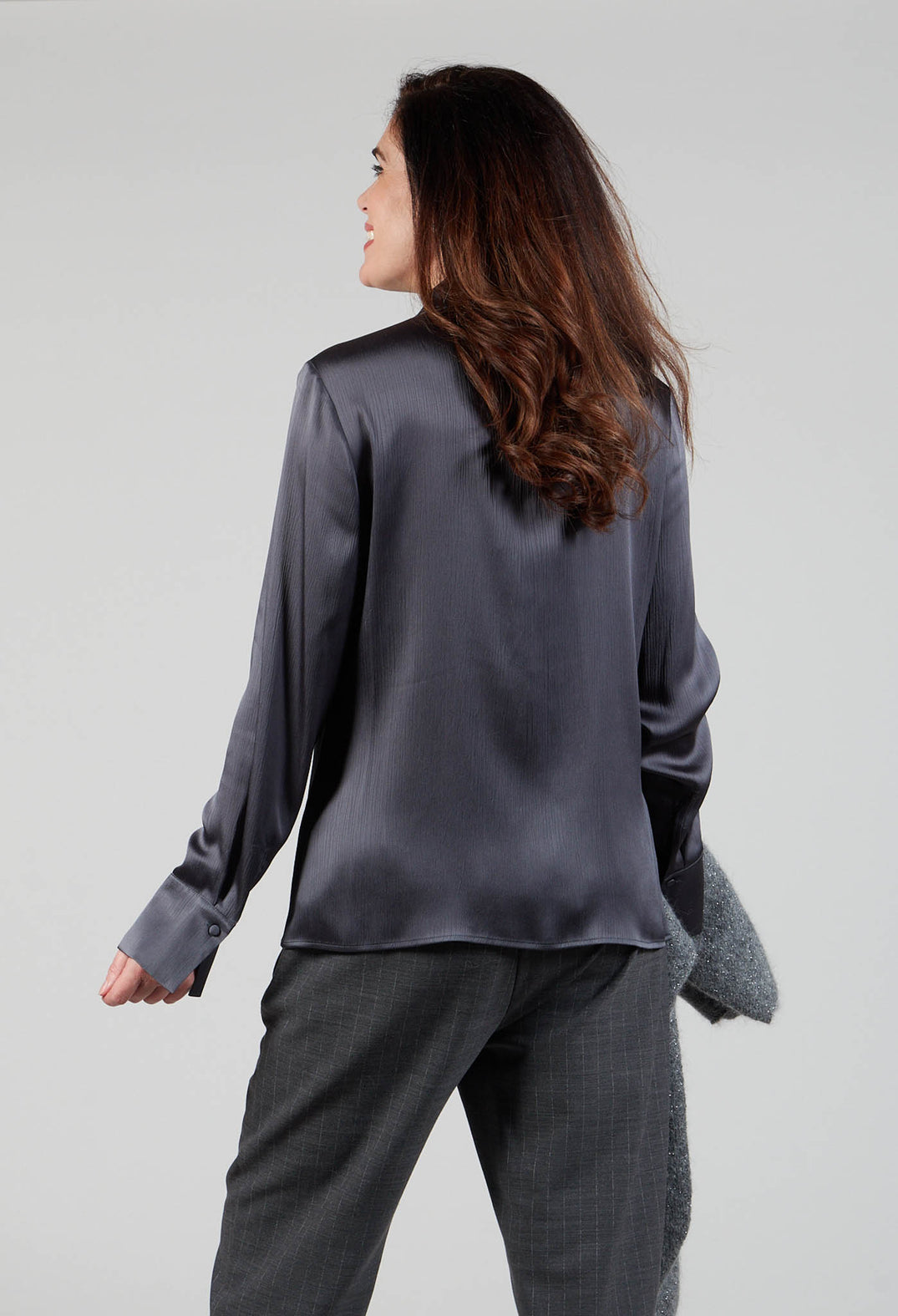 Romantic Long Sleeved Shirt in Metallic Grey