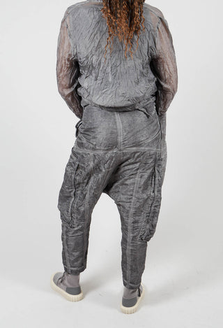 Silk Straight Leg Drop Crotch Trousers in Pencil Cloud