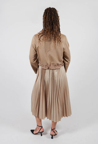 Pleated Dress with Overlay Top in Camel