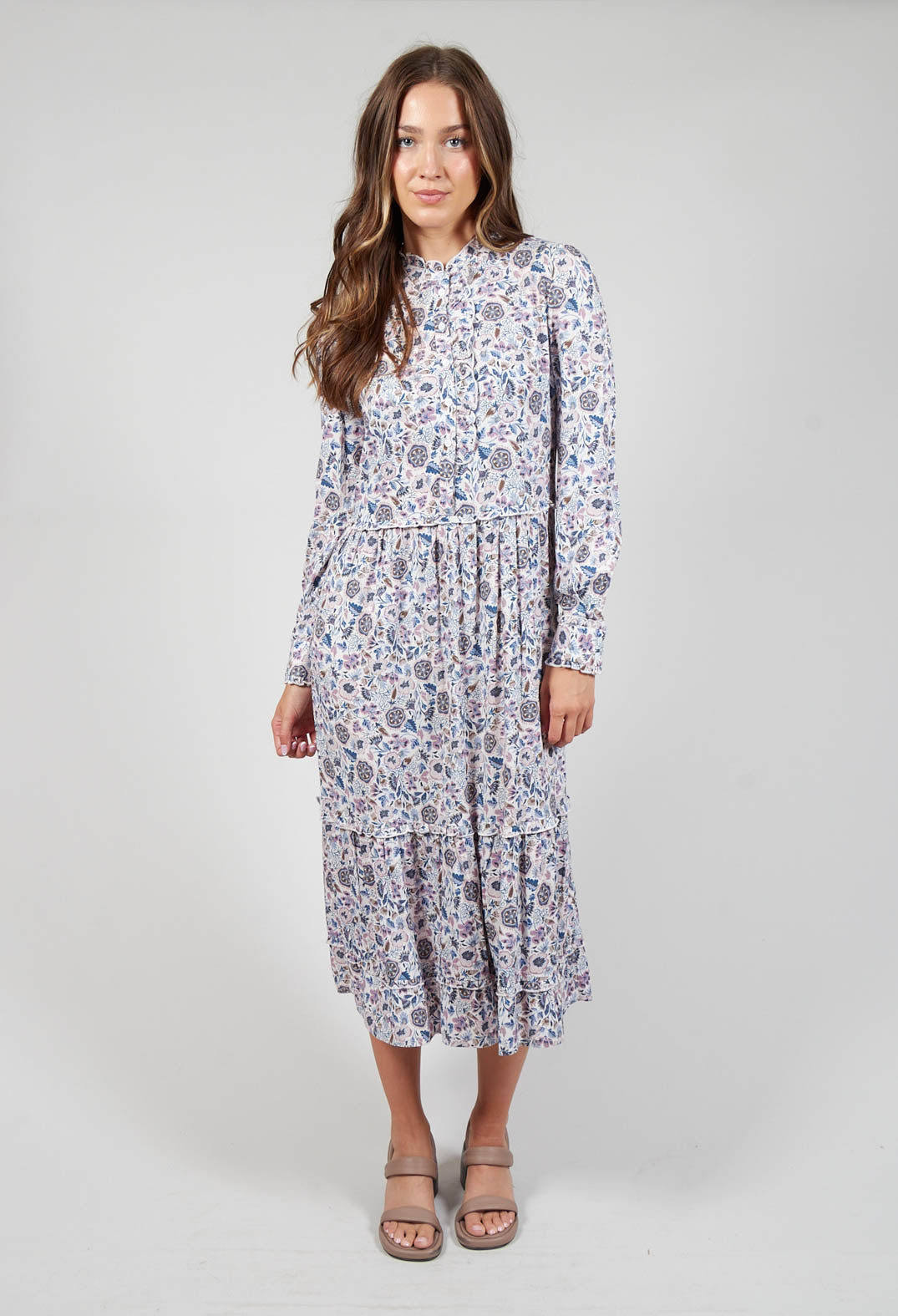 Midi Dress with Ruffle Detail in Waterflower Orchid – Olivia May