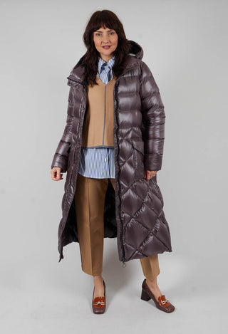 Longline Puffer Coat in Mud