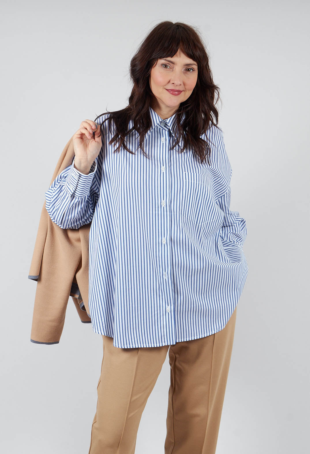 Striped Shirt in Off White and Antacite