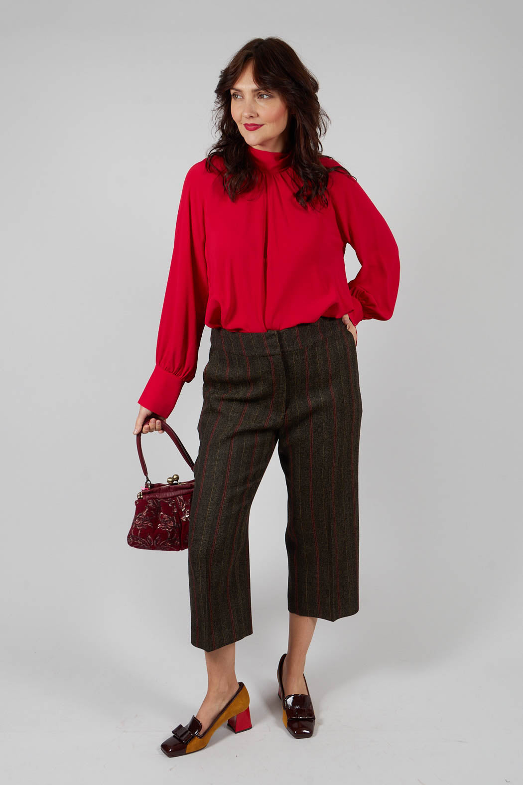 Cropped Trousers in Brown Tweed