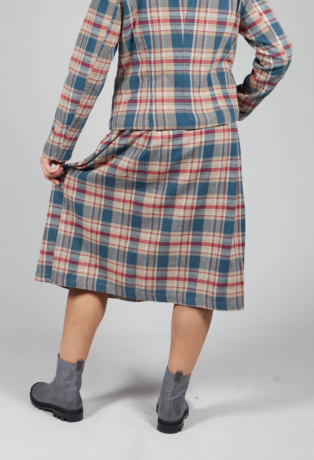 Elastic Waist Plaid Cotton Skirt in Sand Olivia May