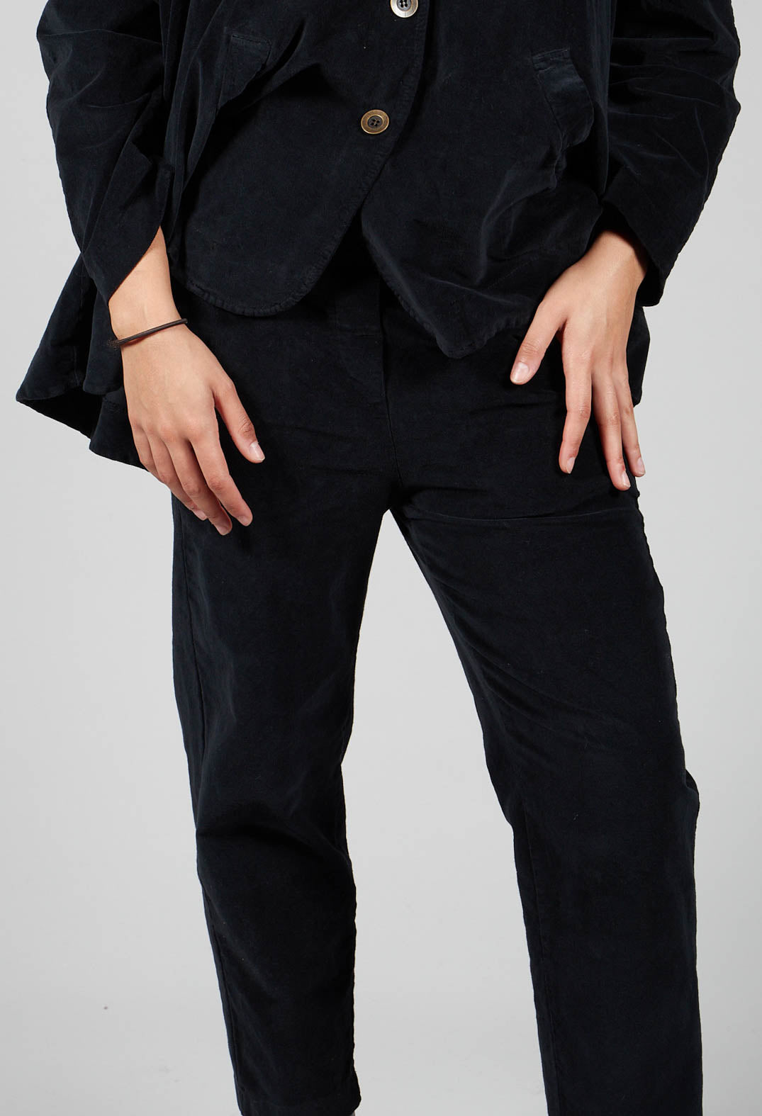 Elastic Waist Trousers with Pockets in Black