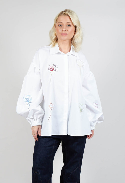 Embroidered Shirt with Elasticated Cuffs in Wite