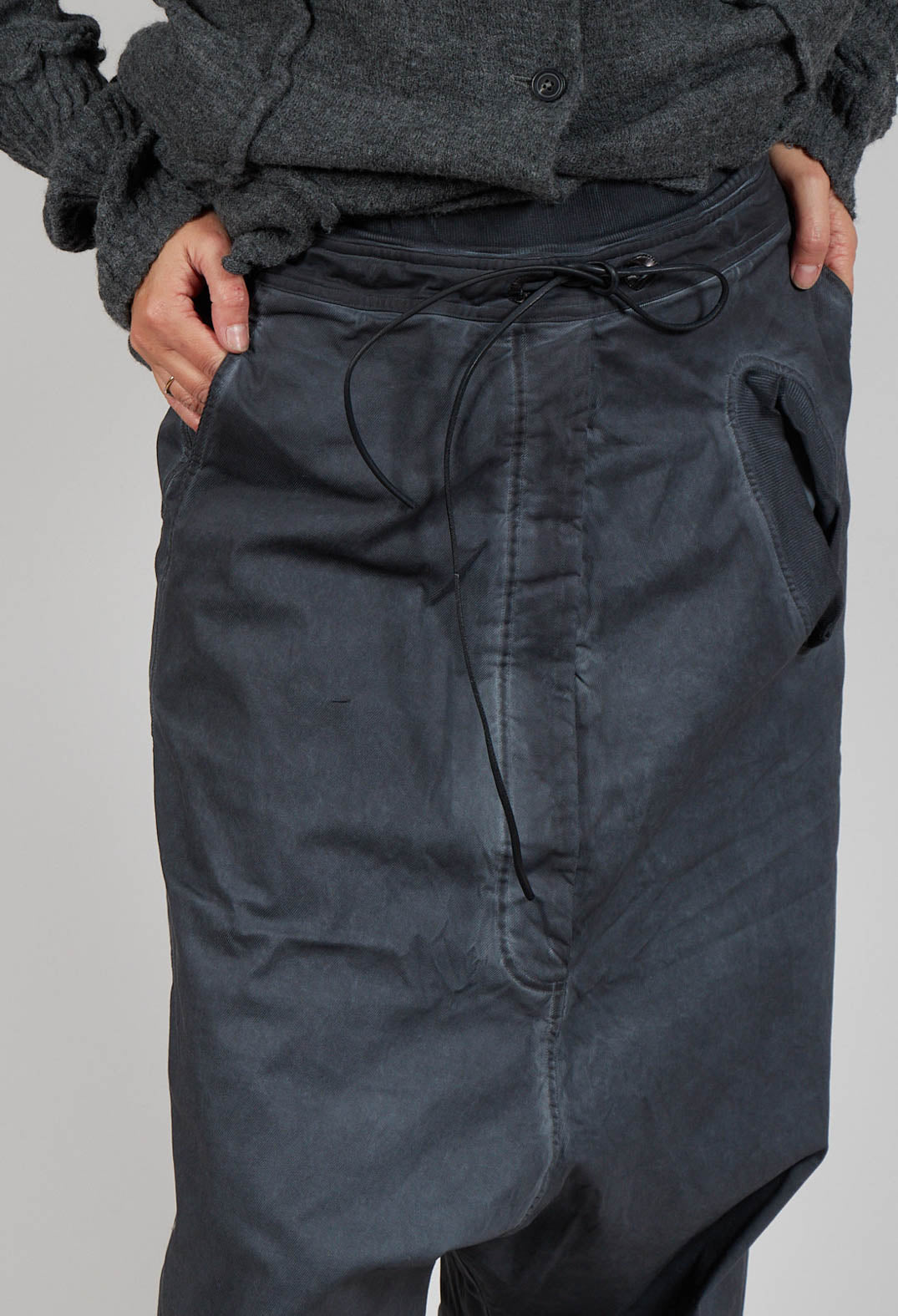 Extreme Drop Crotch Trousers with Pull Toggle Waist in Coal Cloud