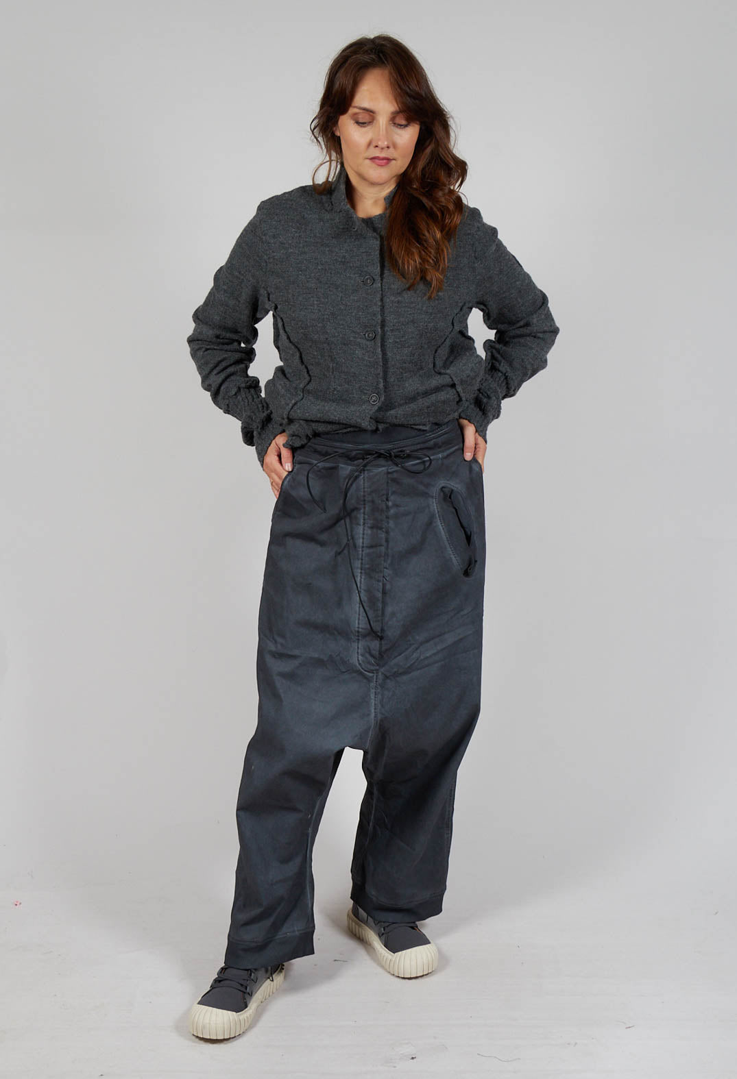 Extreme Drop Crotch Trousers with Pull Toggle Waist in Coal Cloud