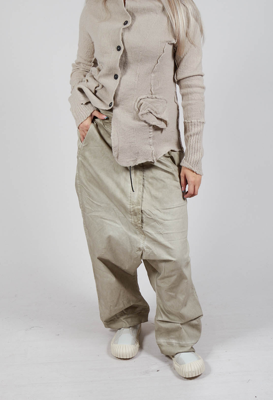 Extreme Drop Crotch Trousers with Pull Toggle Waist in Eraser