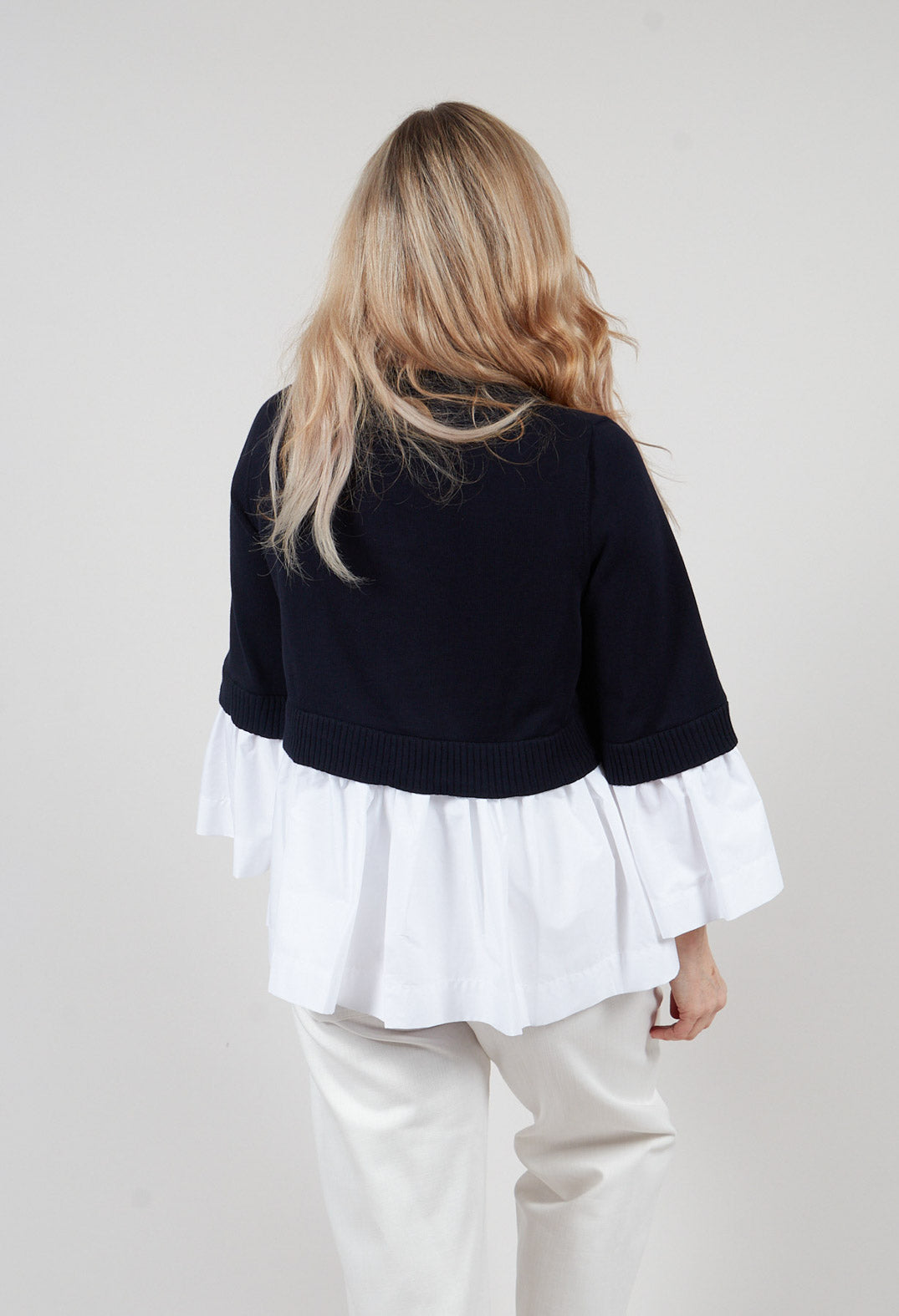 Faux Double Layer Cardigan in Polar Night and Off White