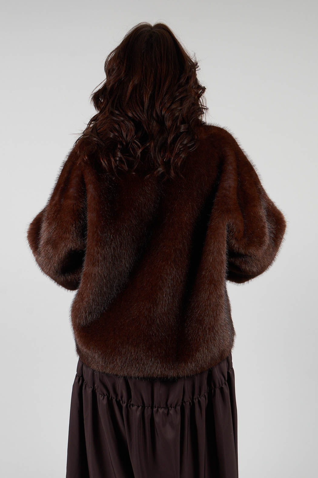 Faux Fur Jacket with High Neck in Brown