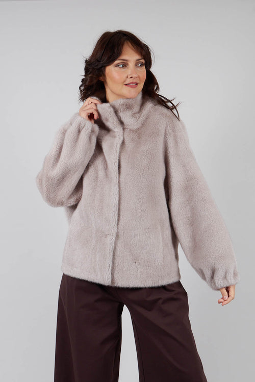 Faux Fur Jacket with High Neck in Grey