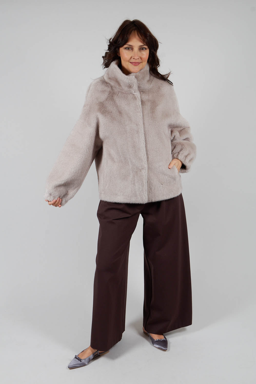 Faux Fur Jacket with High Neck in Grey