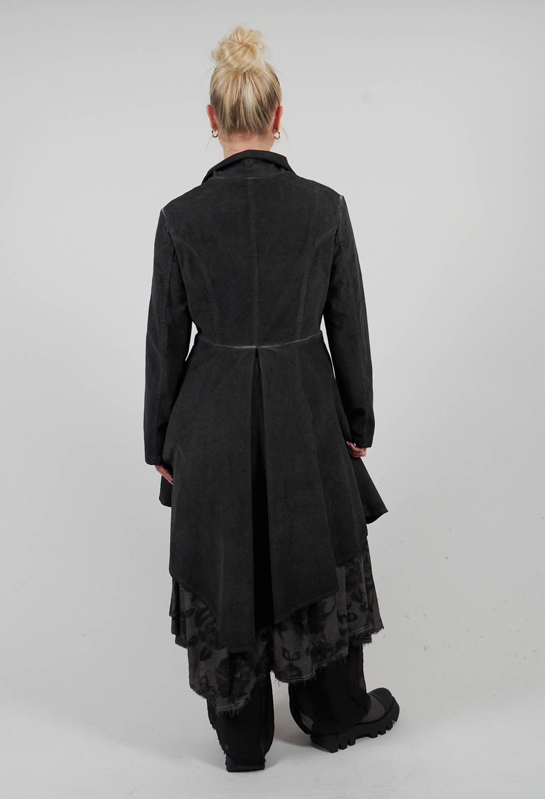 Fine Cord Dress Coat in Cannete and Raso di Viscosa Grey Storm