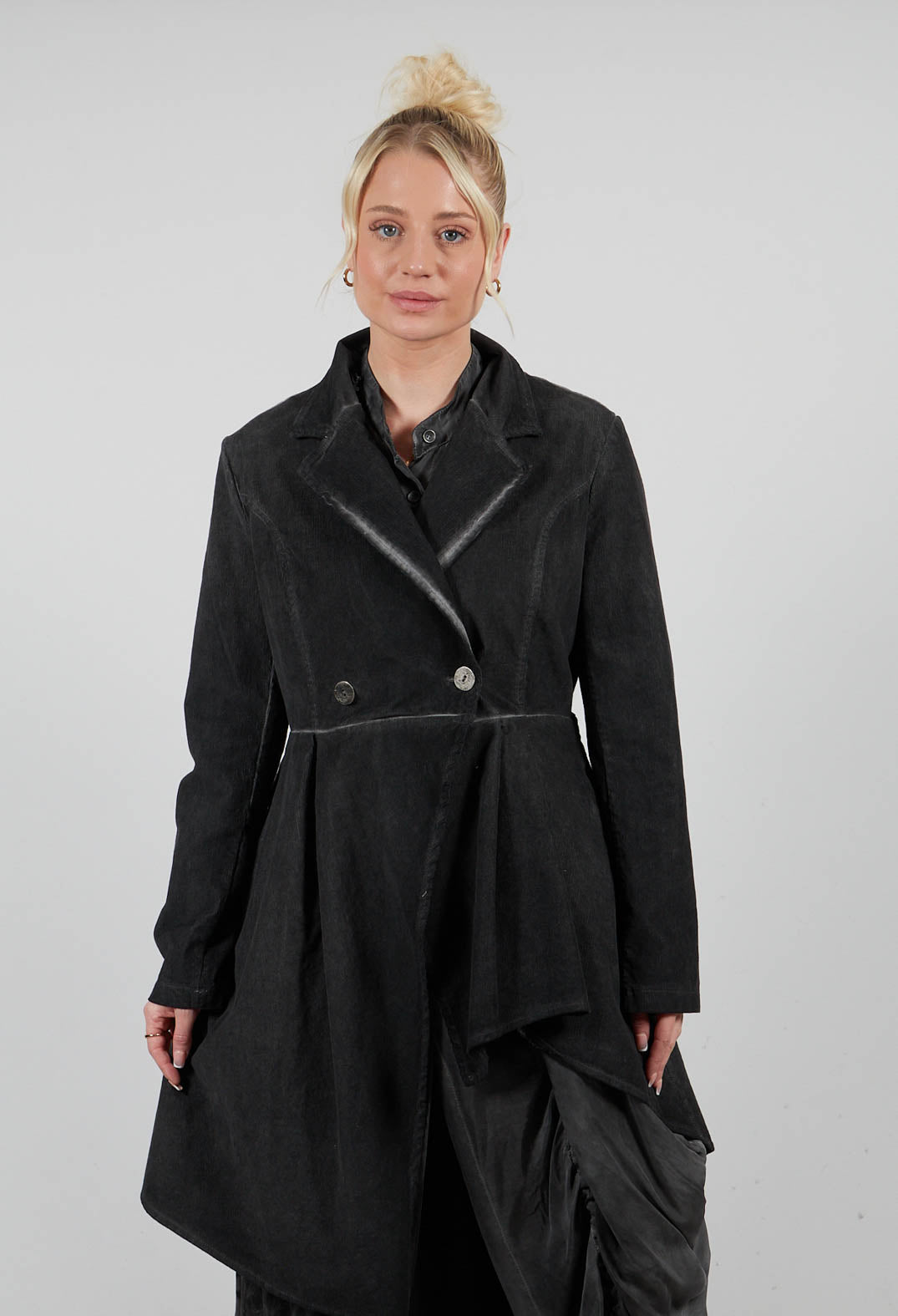 Fine Cord Dress Coat in Cannete and Raso di Viscosa Grey Storm