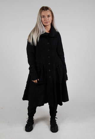 Fit and Flare Coat with Feature Pockets in Black