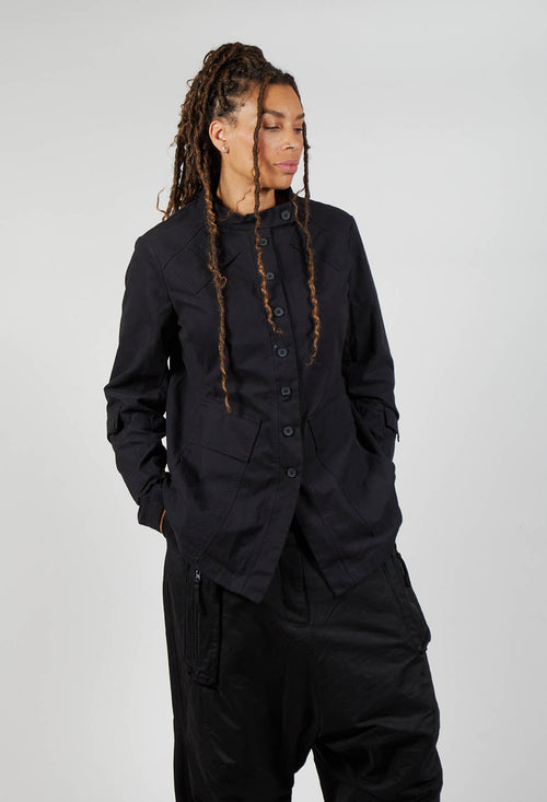 Fitted Button Through Utility Jacket in Black