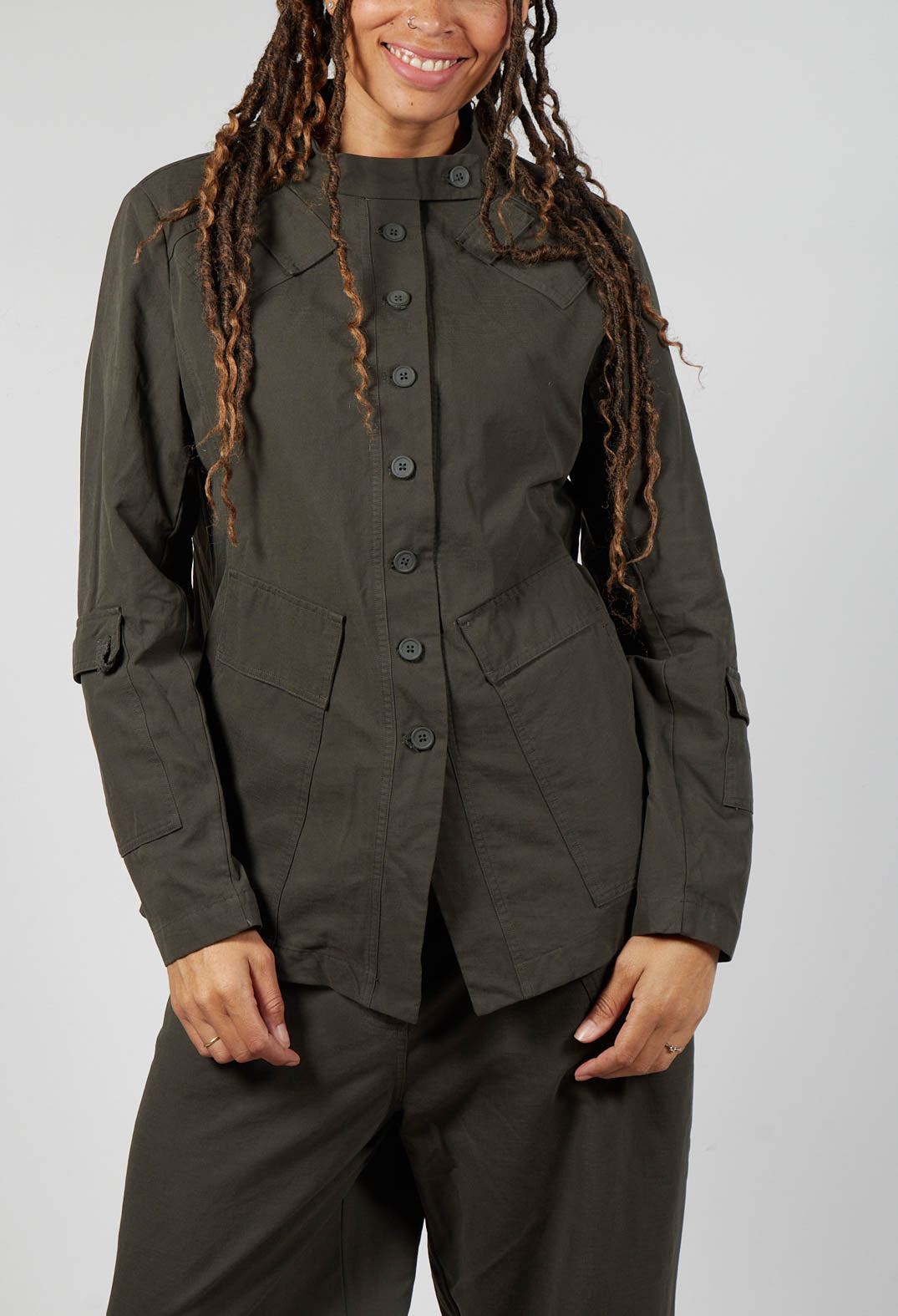 Fitted Button Through Utility Jacket in Jungle