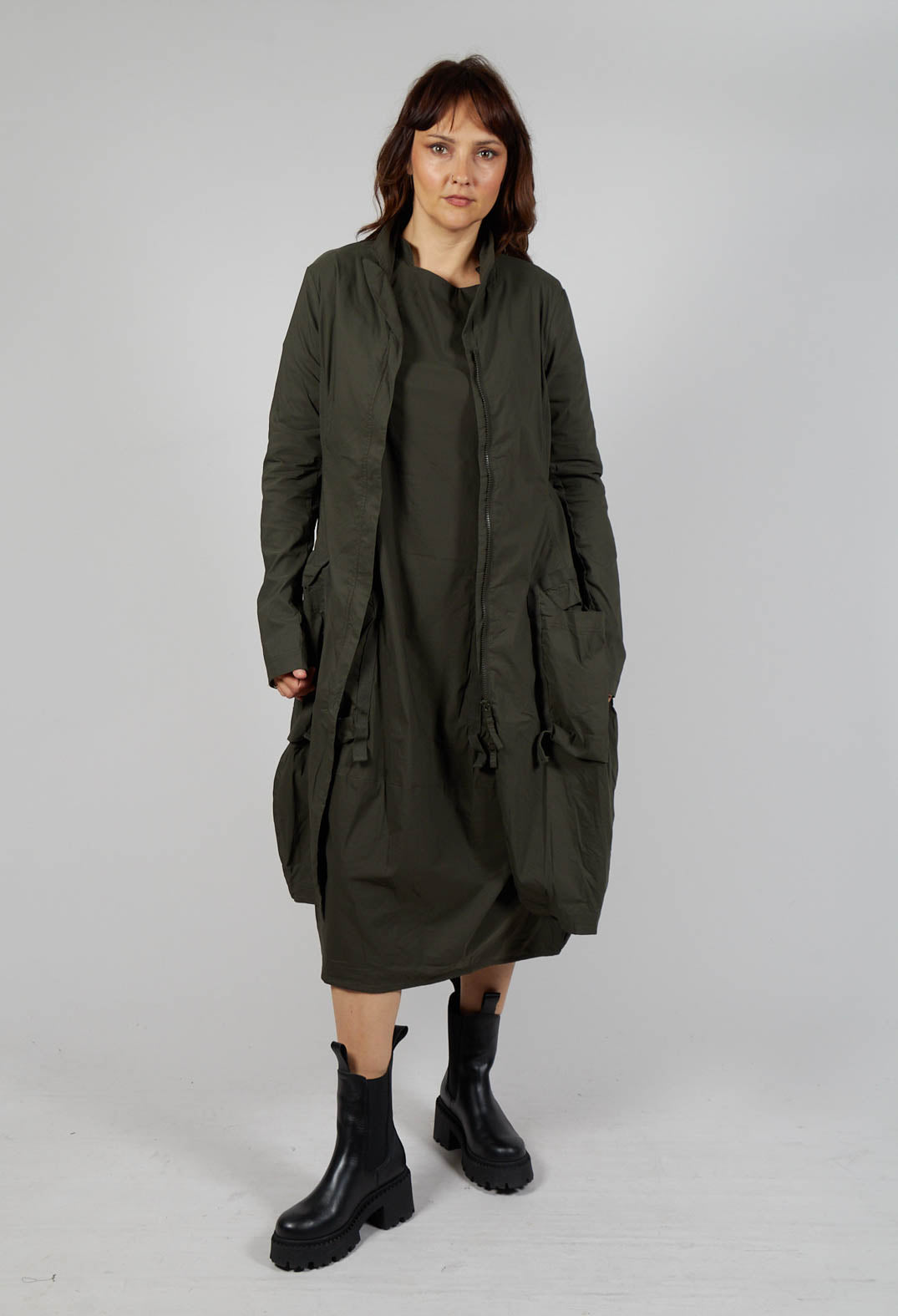 Fitted Coat with Cargo Pockets in Jungle