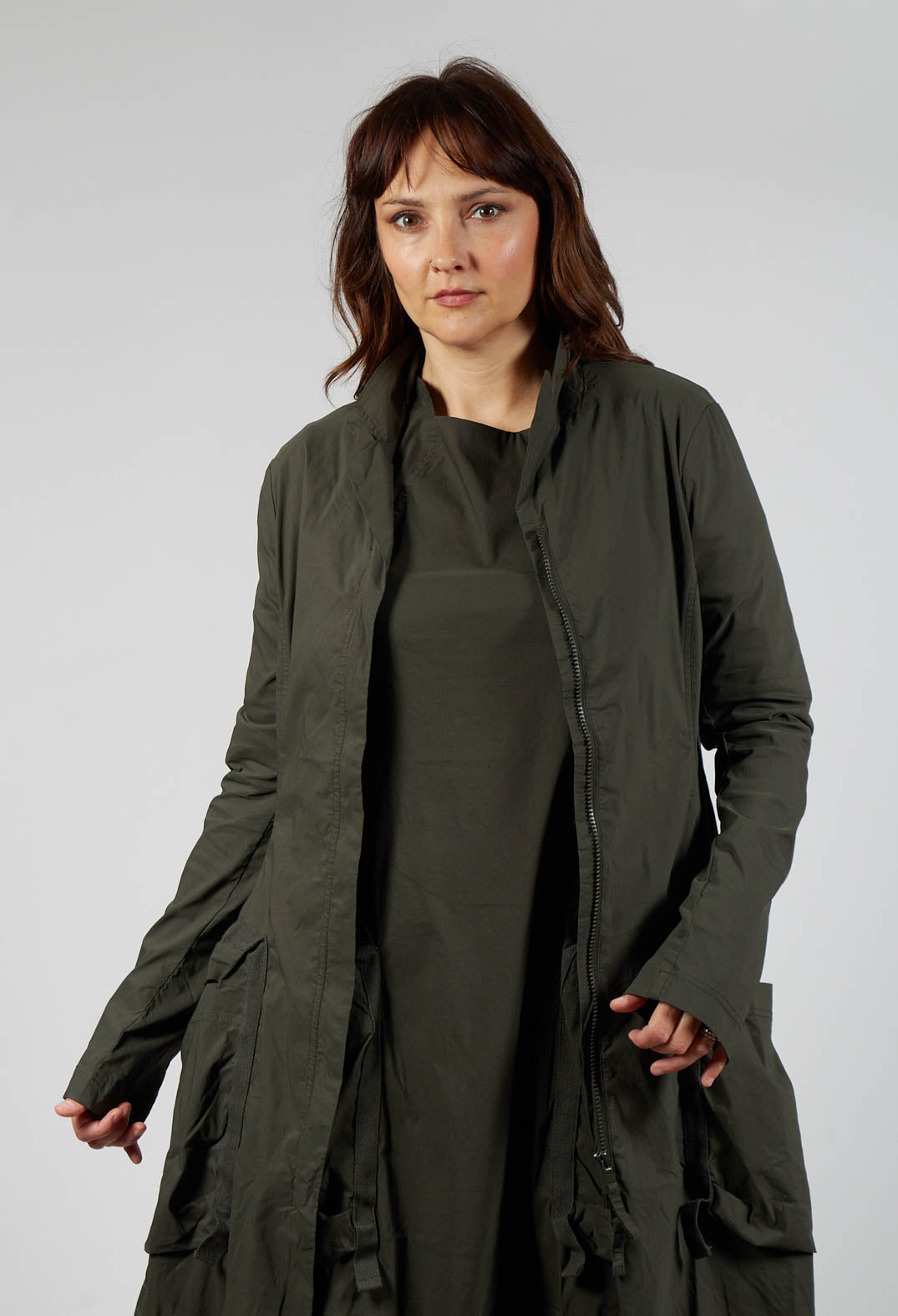 Fitted Coat with Cargo Pockets in Jungle