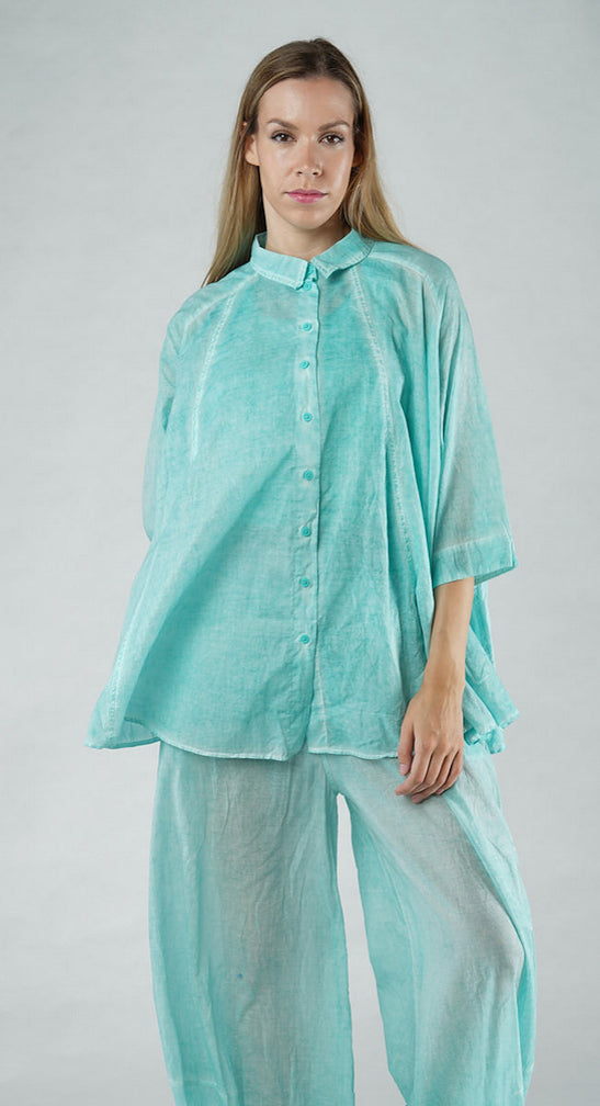 PRE-ORDER - Flared Hem Blouse in Malibu Cloud (Pictured in Aqua Cloud)