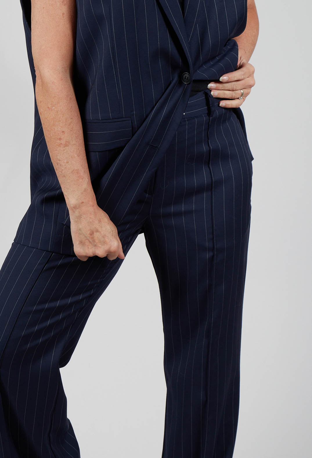 Flared Leg Tailored Trousers in Gessato Blue Nights