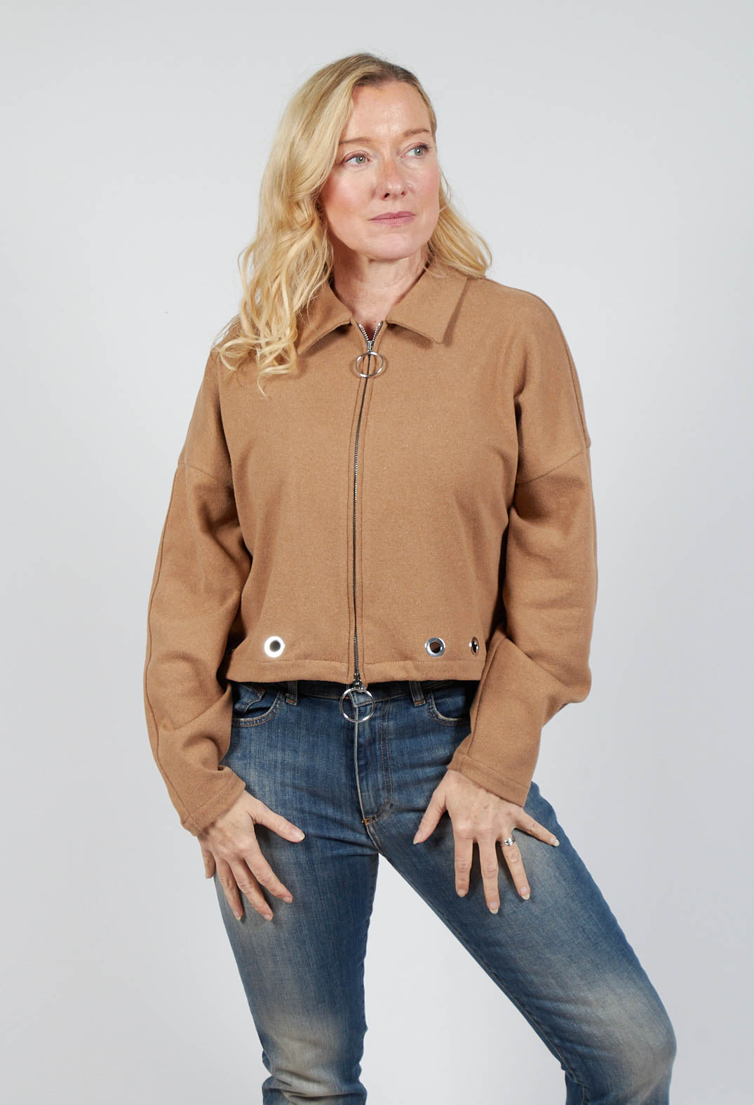 Fleece Cropped Jacket in Camel