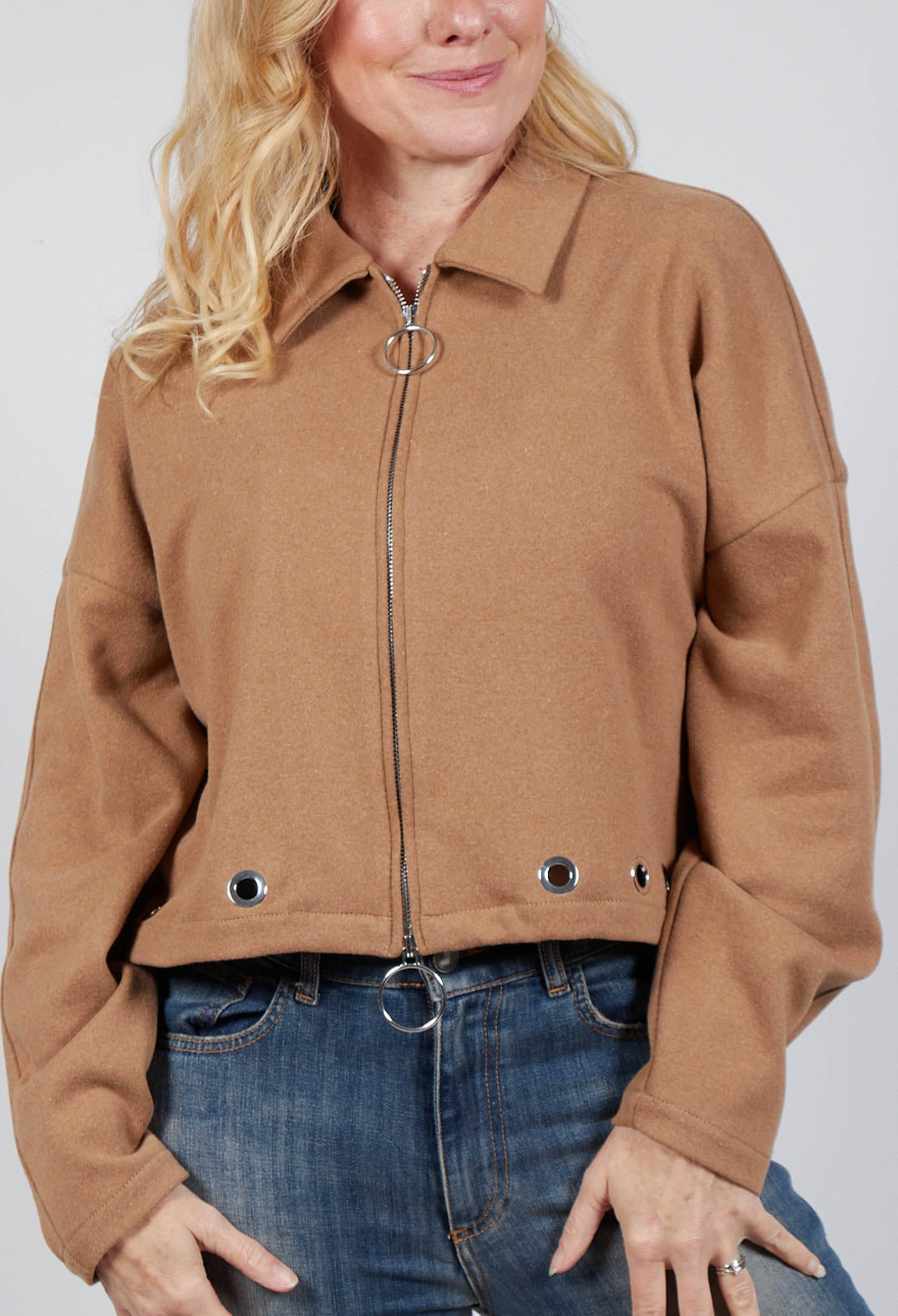 Fleece Cropped Jacket in Camel