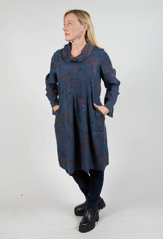 Floral Lyocell Cowl Neck Dress in Navy