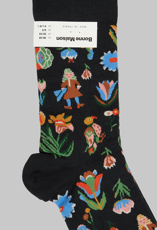 Floral Patterned Socks in Tapisserie Faux Noir