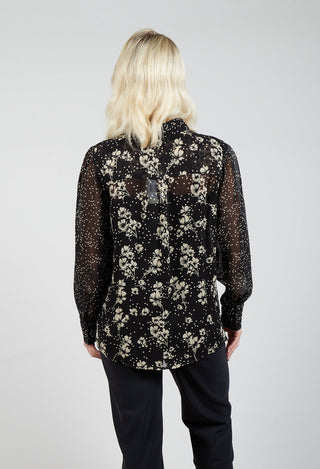 Floral Print Sheer Blouse in Noir