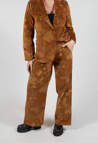 Floral Velvet Palazzo Trousers in Tabacco