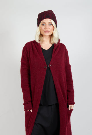 Fold Over Beanie in Merlot and Black Stripe