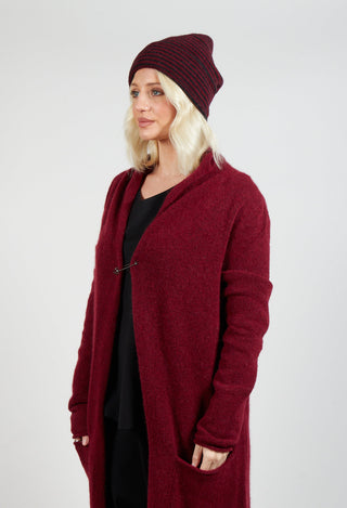 Fold Over Beanie in Merlot and Black Stripe