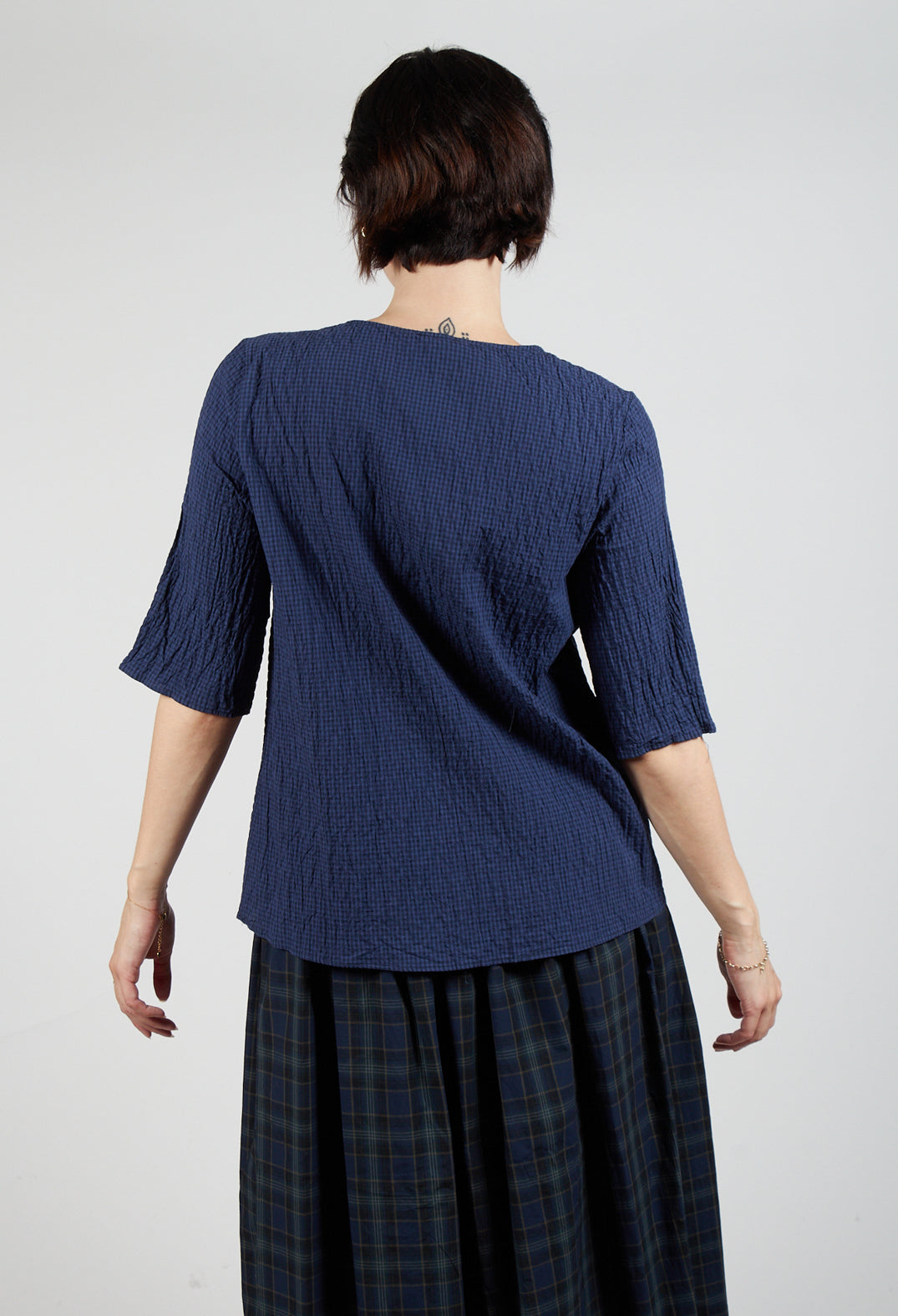 Frill Front Blouse in Blue Night