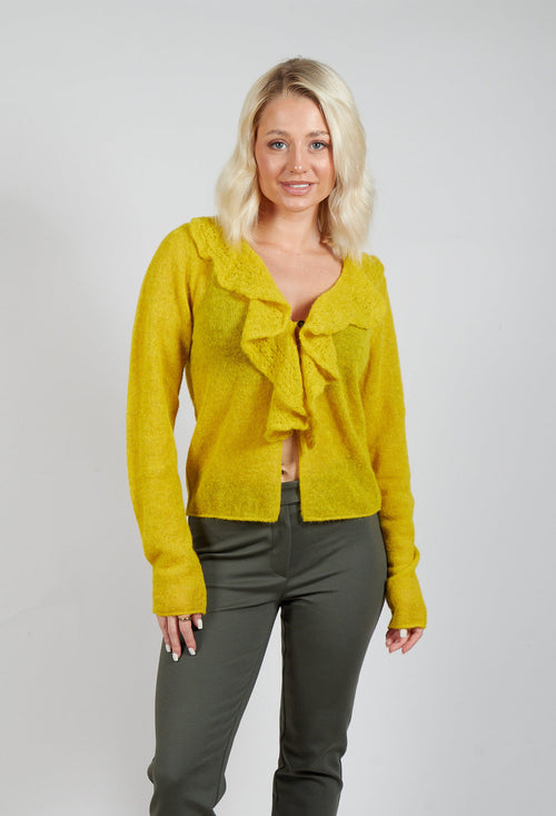 Frill Knit Cardigan in Yellow