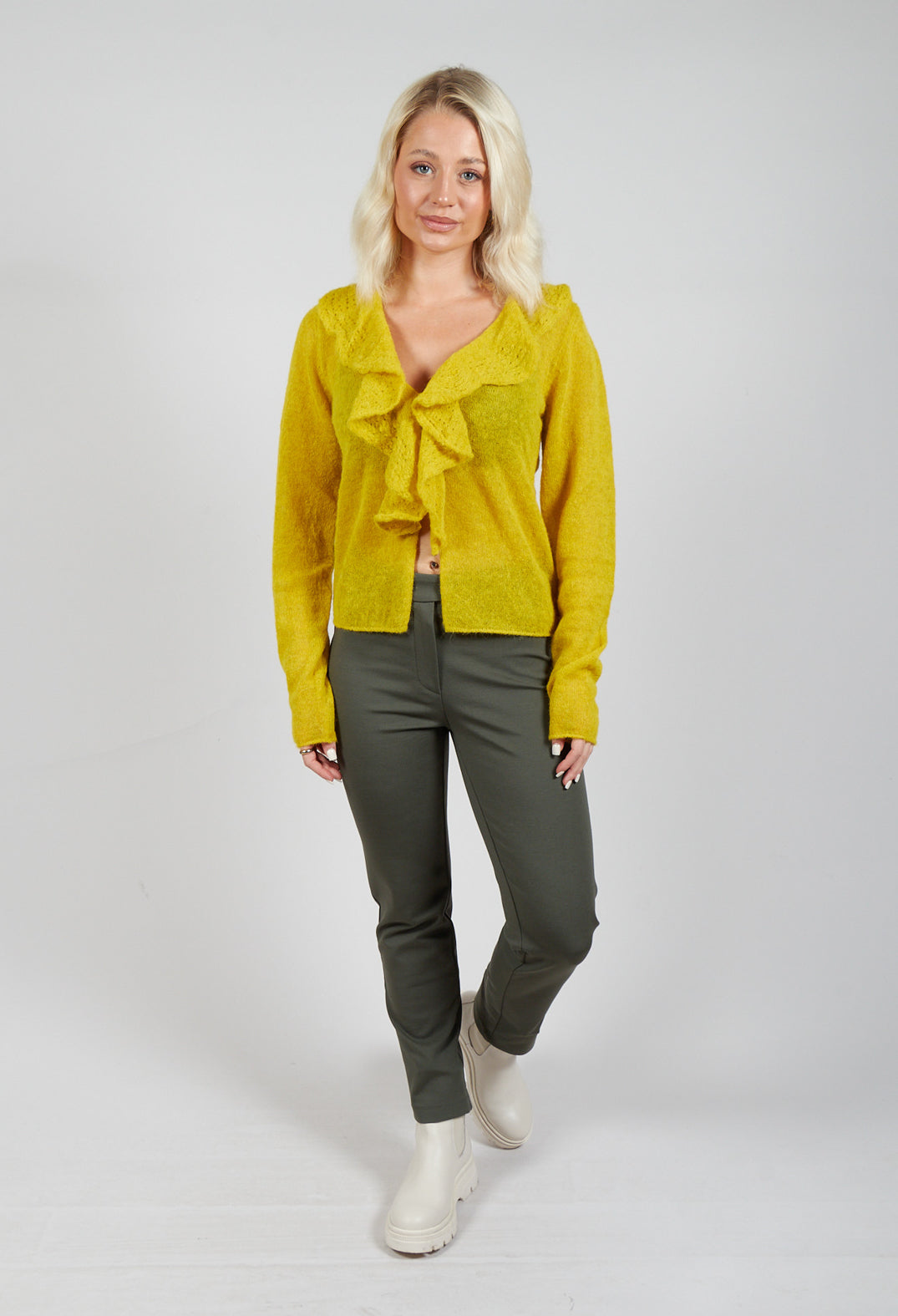 Frill Knit Cardigan in Yellow