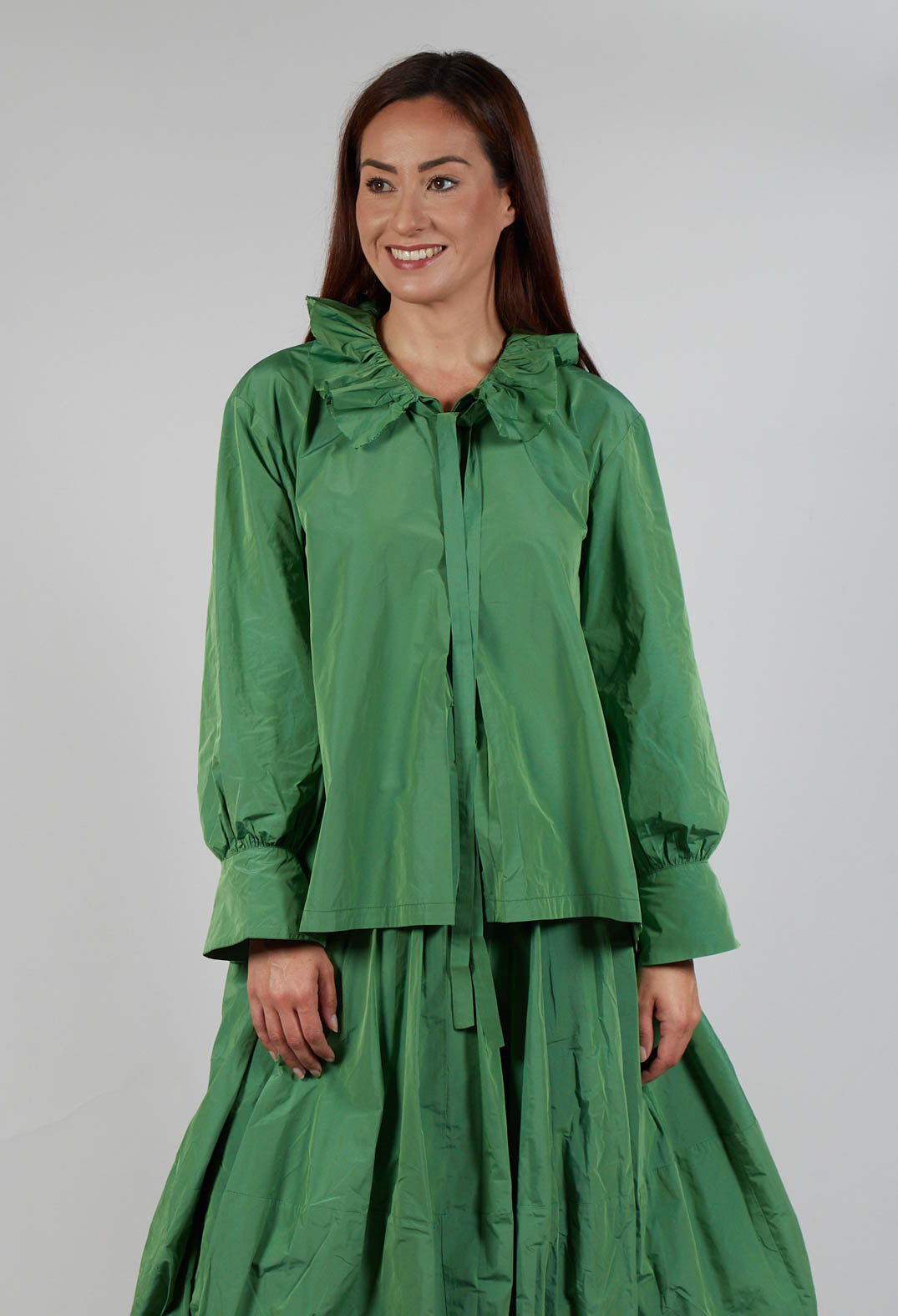 Frill Neck Blouse in Apple Green