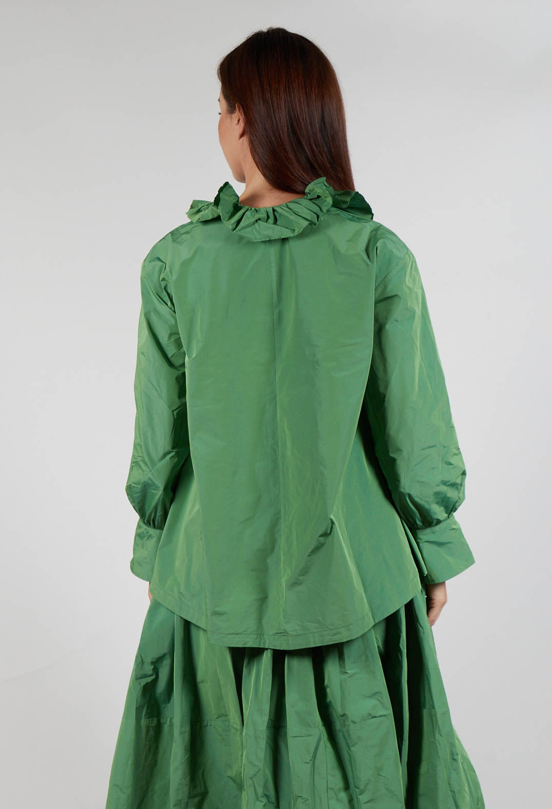 Frill Neck Blouse in Apple Green