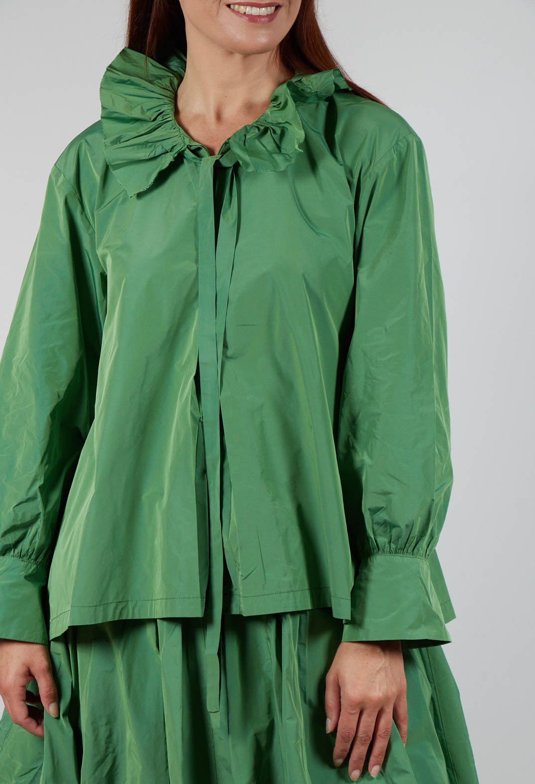 Frill Neck Blouse in Apple Green