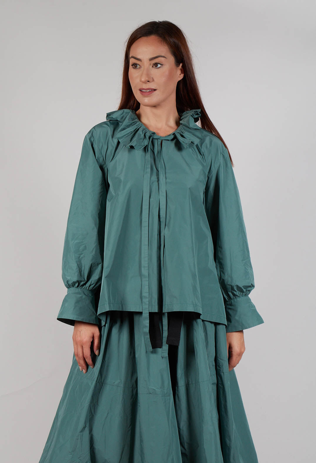 Frill Neck Blouse in Sage Green