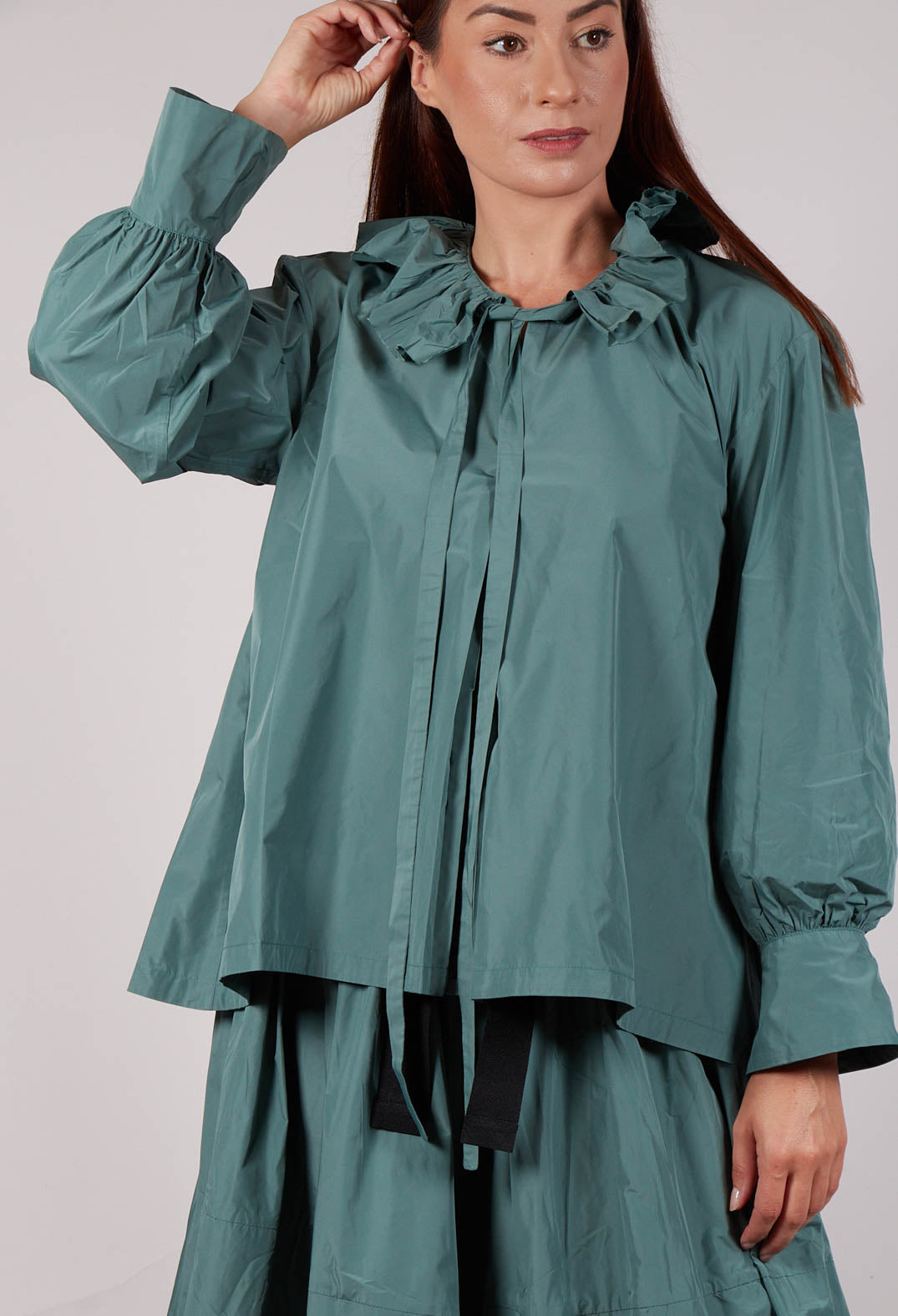 Frill Neck Blouse in Sage Green