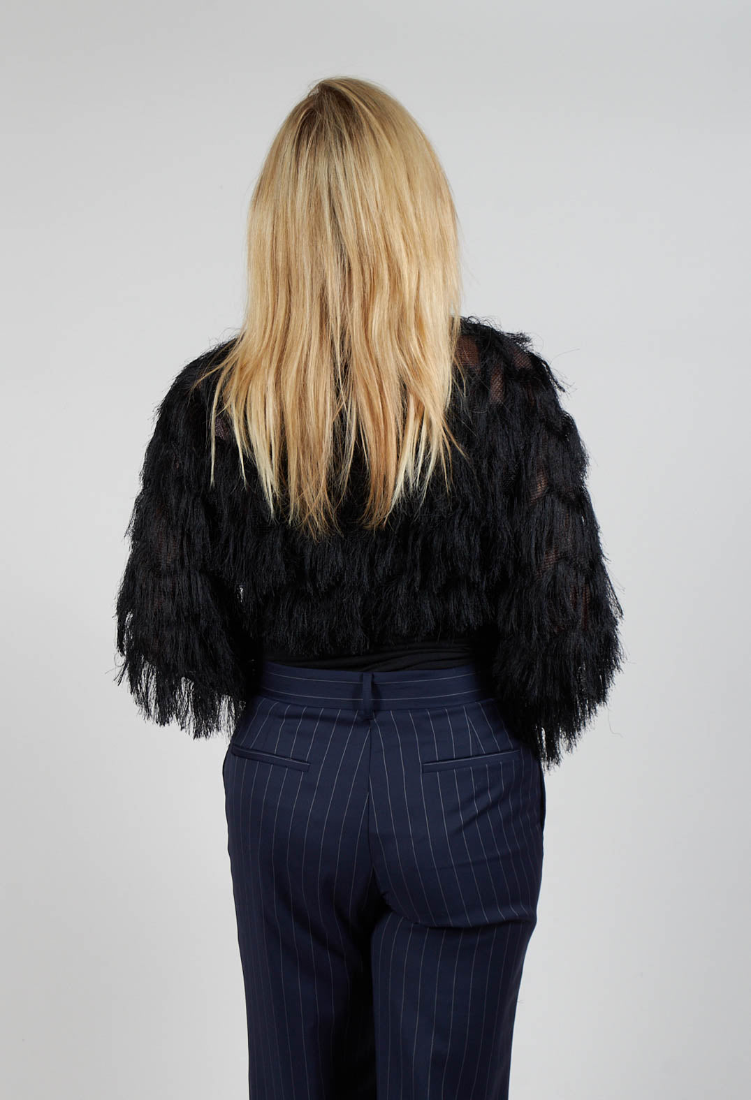 Fringe Cropped Jacket in Nero