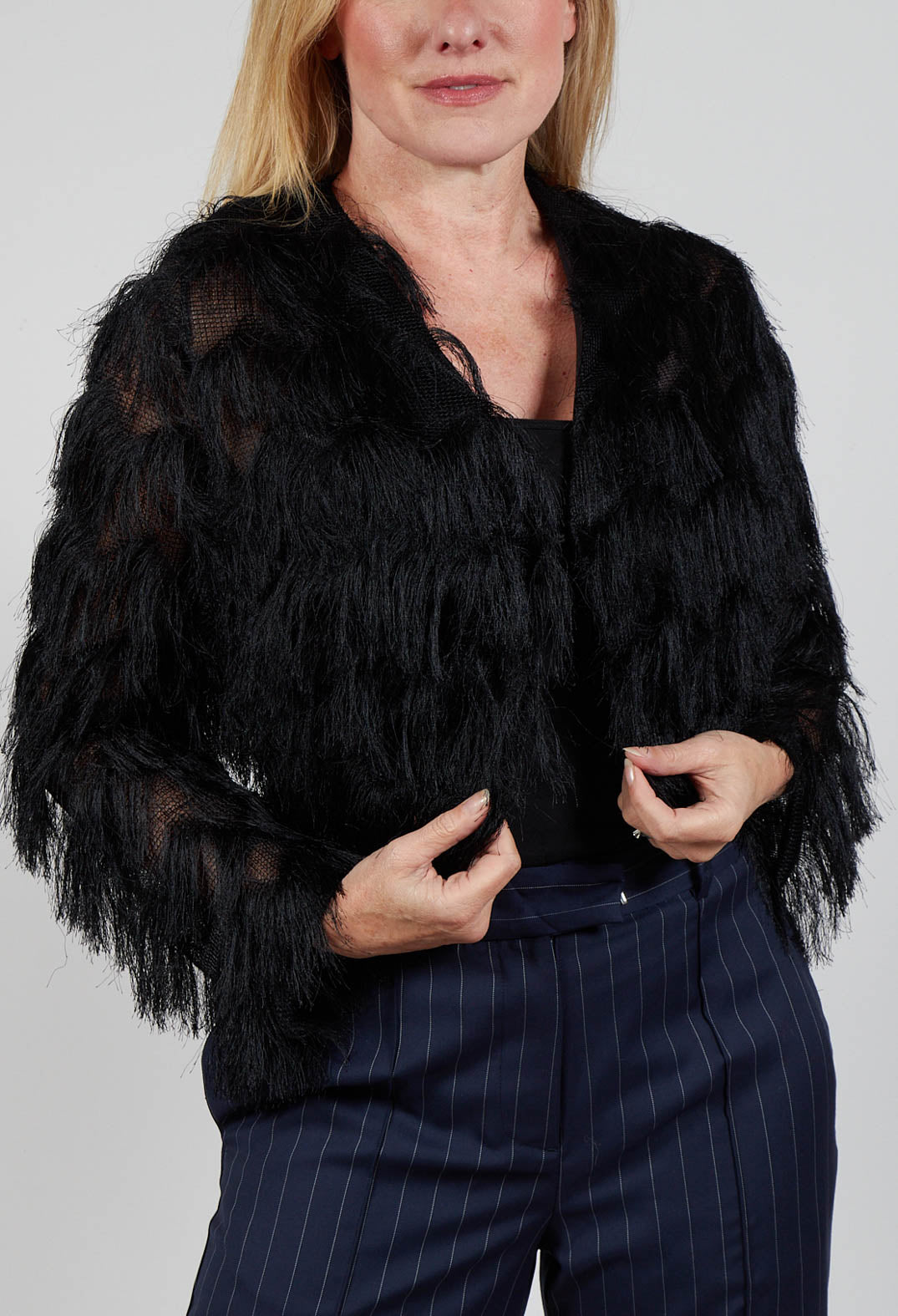 Fringe Cropped Jacket in Nero