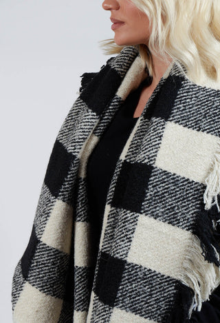 Fringe Scarf in Black Check