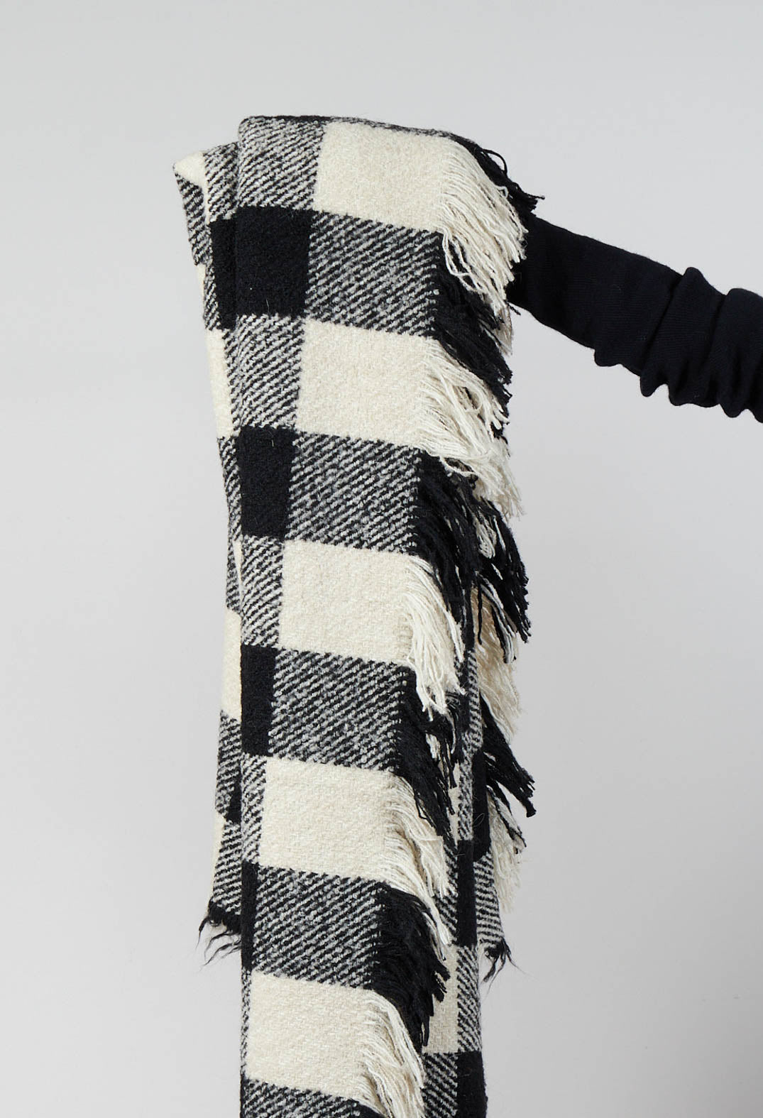 Fringe Scarf in Black Check