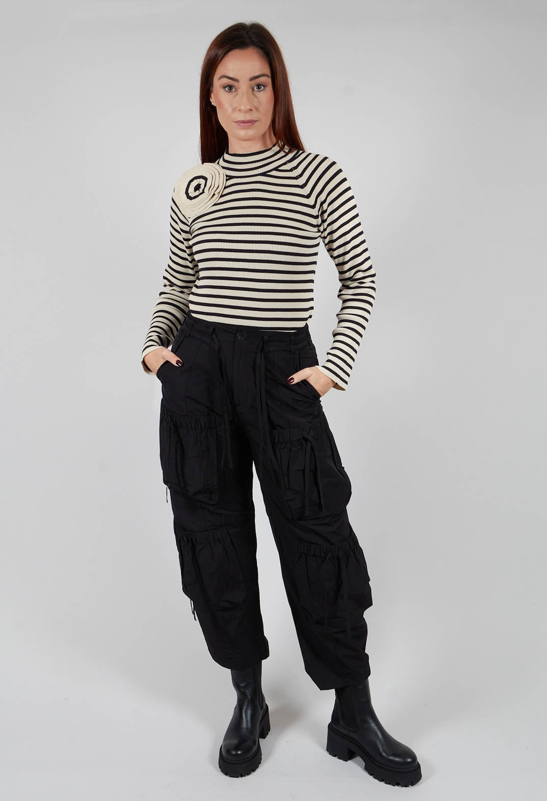 Fukkura Poplin Pants with Tie-Strings in Black