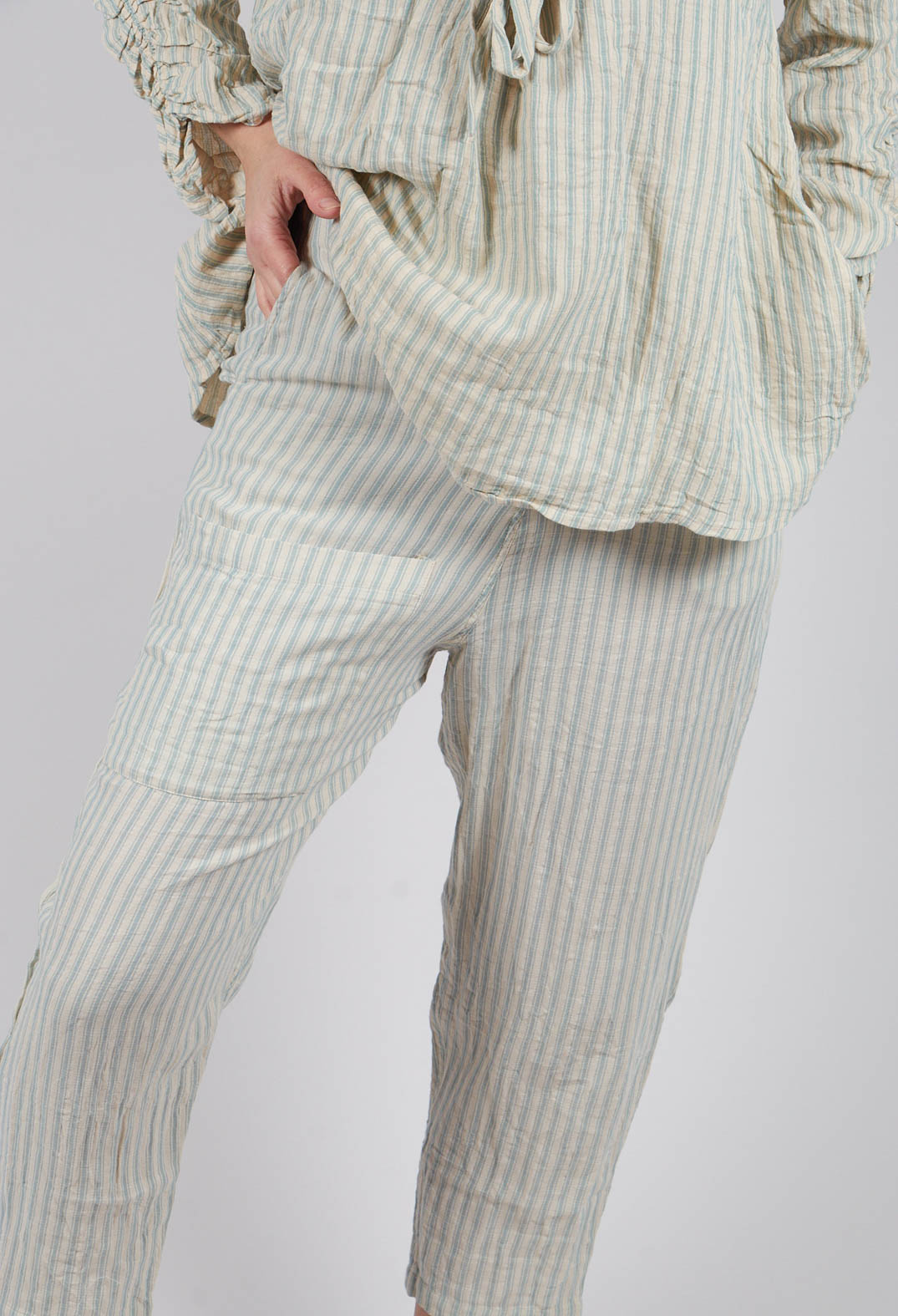 Gaston Pants in Gaz Cotton Raye Bleu