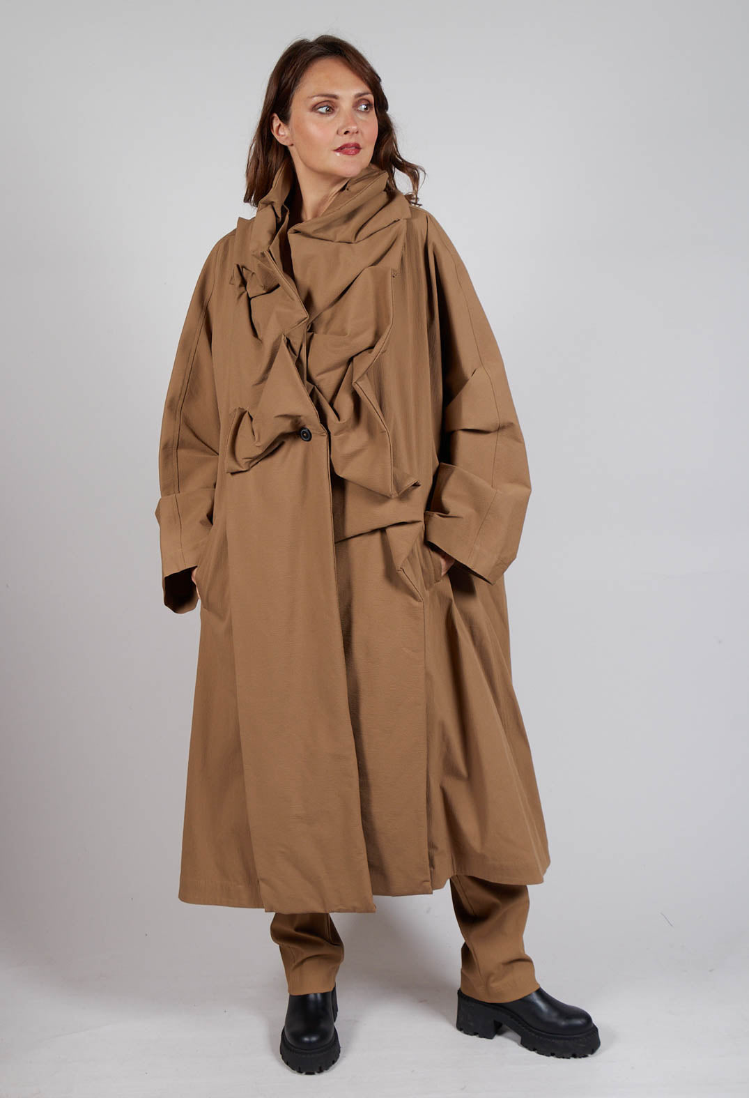 Gathered Coat in Camel